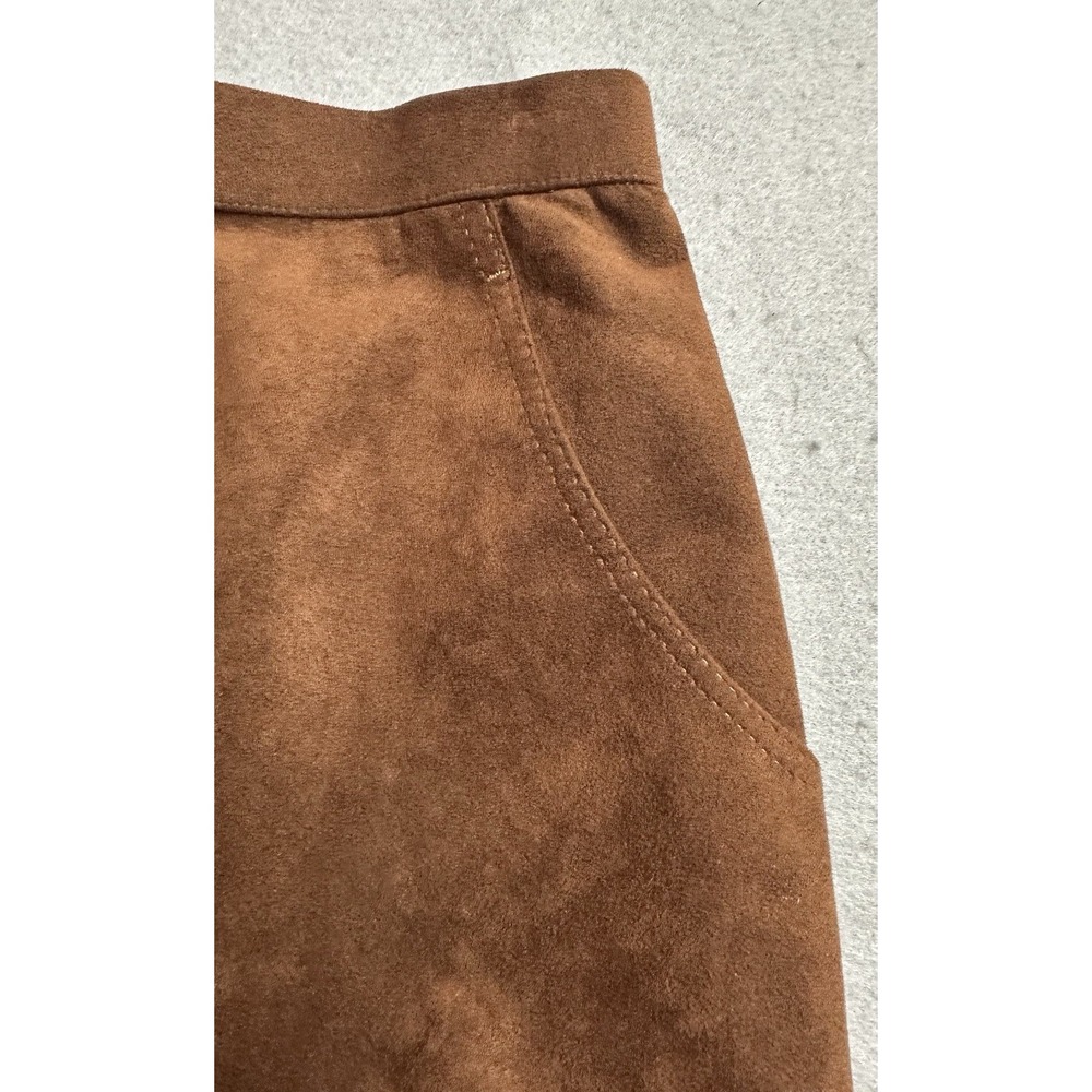 70s Brown Suede Leather Midi Skirt Lined Pockets Slit Western Boho Sz Medium VTG - Picture 5 of 9